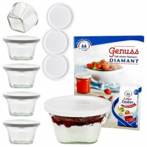 MamboCat Einmachglas 6er Set Weck Quentin 290 ml + 6 Frischhaltedeckel mit Rezeptheft