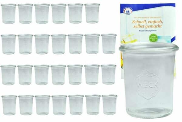 MamboCat Einmachglas 28er Set Weck Gläser 160 ml Dessertgläser incl. Diamant-Zucker Gelierzauber Rezeptheft