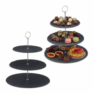 relaxdays Etagere 2 x Etagere Schiefer 3 Etagen