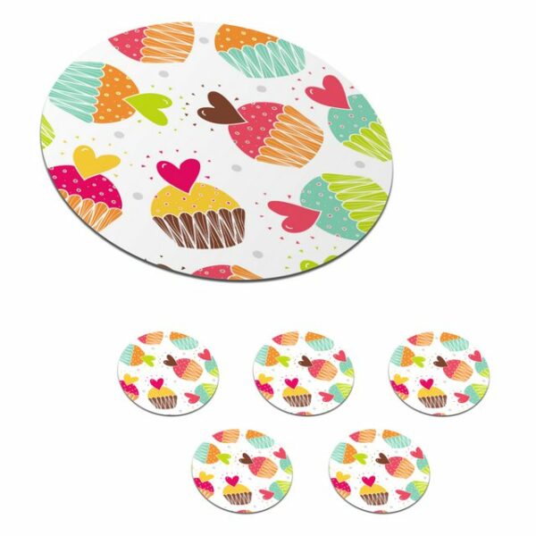 MuchoWow Glasuntersetzer Muffin - Regenbogen - Design - Herz