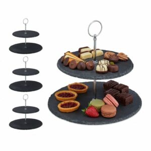 relaxdays Etagere 4 x Etagere Schiefer 2 Etagen