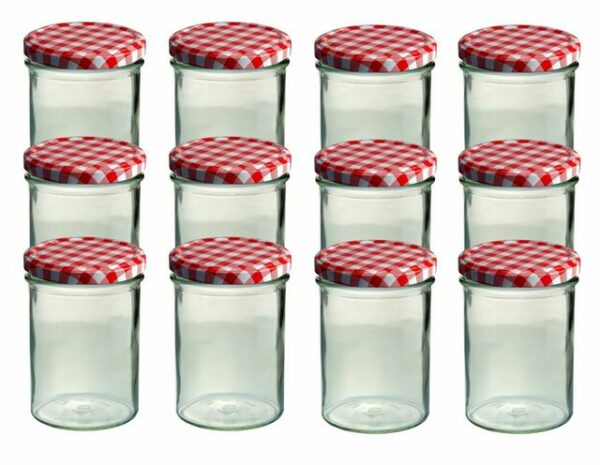 MamboCat Einmachglas CAPCRO 12er Set Sturzglas 435 ml Marmeladenglas Einmachglas Einweckglas To 82 rot karierter Deckel