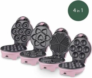 wëasy Donut-Maker 4in1 Donut Muffin Kuchen Waffel-Maker 4 wechselbare Backplatten rosa