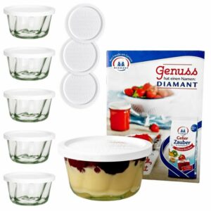 MamboCat Einmachglas 6er Set Weck Gugelhupfglas 280 ml + 6 Frischhaltedeckel mit Rezeptheft