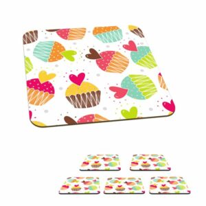 MuchoWow Glasuntersetzer Muffin - Regenbogen - Design - Herz