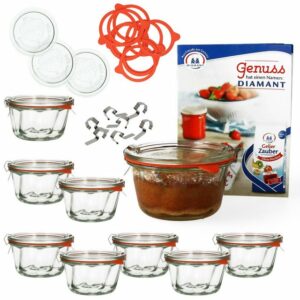 MamboCat Einmachglas 9er Set Weck Gugelhupfglas 280 ml + 9 Glasdeckel + 9 Einkochringe + 18 Einkochklammern mit Rezeptheft