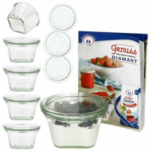 MamboCat Einmachglas 6er Set Weck Quentin 290 ml + 6 Glasdeckel mit Rezeptheft