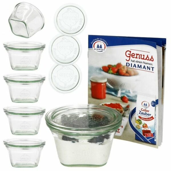 MamboCat Einmachglas 6er Set Weck Quentin 290 ml + 6 Glasdeckel mit Rezeptheft