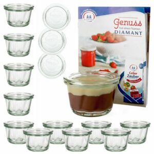 MamboCat Einmachglas 12er Set Weck Gugelhupfglas 165 ml + 12 Glasdeckel mit Rezeptheft