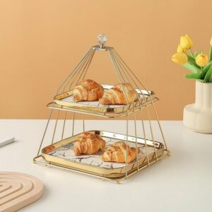 ZELLERFELD Etagere Etagere 2-stufig Goldkäfig Design Porzellan für Dessert Cake