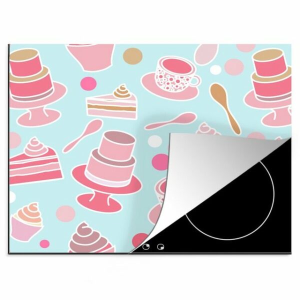 MuchoWow Herdblende-/Abdeckplatte Torte - Tee - Cupcake - Rosa - Design
