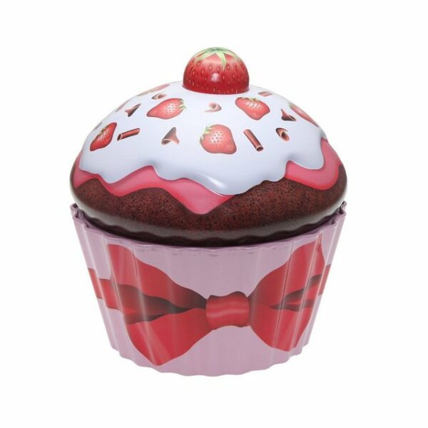 POWERHAUS24 Keksdose XL-Cup Cake Blechdose mit Erdbeeren 17 x 16 cm