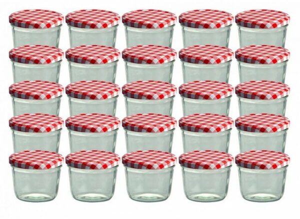 MamboCat Einmachglas CAPCRO 25er Set Sturzglas 230 ml Marmeladenglas Einmachglas Einweckglas To 82 rot karierter Deckel