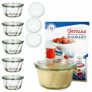 MamboCat Einmachglas 6er Set Weck Gugelhupfglas 280 ml + 6 Glasdeckel mit Rezeptheft