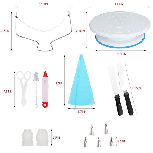 Set Décorateur Gâteau 34 Pièces - Tournette, Spatules, Douilles, Poches à Douille - Accessoires Pâtisserie Professionnels