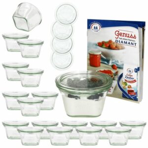 MamboCat Einmachglas 18er Set Weck Quentin 290 ml + 18 Glasdeckel mit Rezeptheft