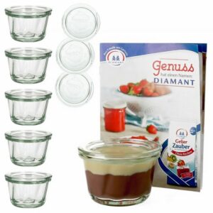 MamboCat Einmachglas 6er Set Weck Gugelhupfglas 165 ml + 6 Glasdeckel mit Rezeptheft