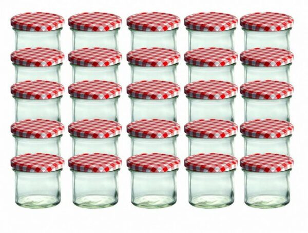 MamboCat Einmachglas CAPCRO 25er Set Sturzglas 125 ml Marmeladenglas Einmachglas Einweckglas To 66 rot karierter Deckel