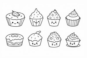Ausmalbilder Kuchen und Muffins zum Ausdrucken