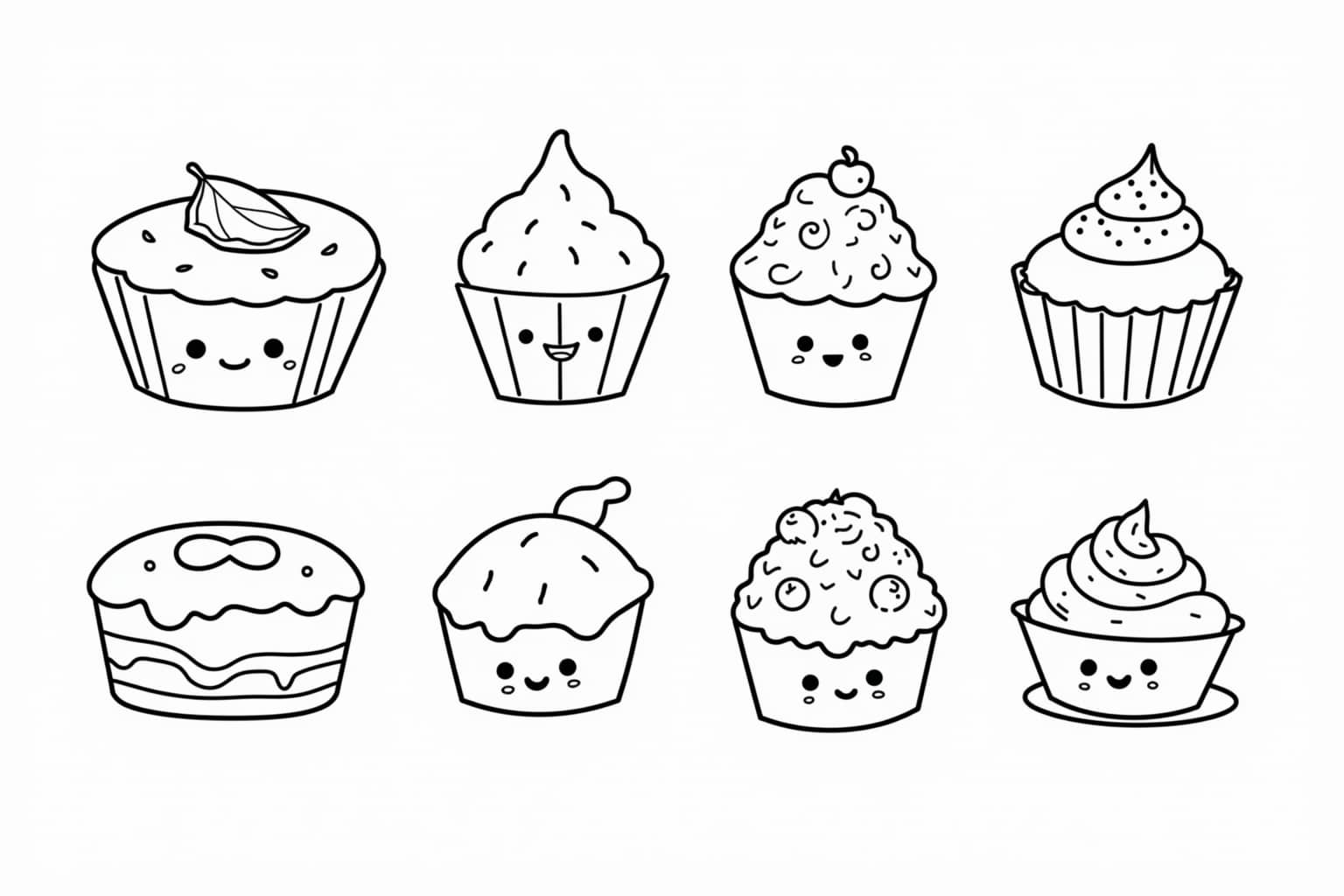 Ausmalbilder Kuchen und Muffins zum Ausdrucken